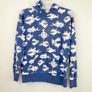 Mini Boden Blue white shark fish hoodie sweatshirt size 12-14